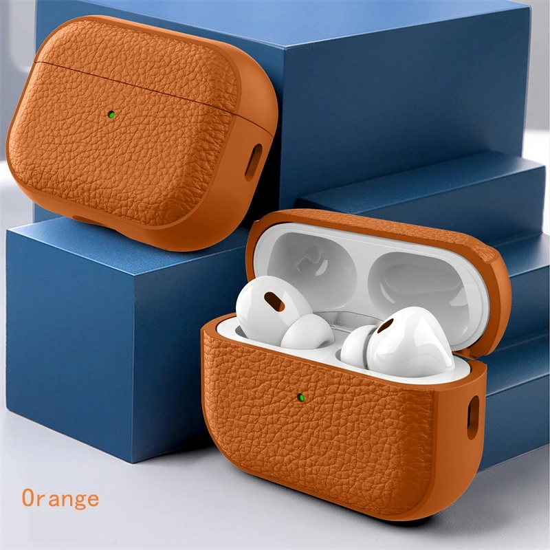 מגן טקסטורת עור לאוזניות אפל Airpods 1 2 3 4 Pro, כיסוי הגנה לאוזניות אלחוטיות Bluetooth, תיק אנטי-אבדן לאוזניות