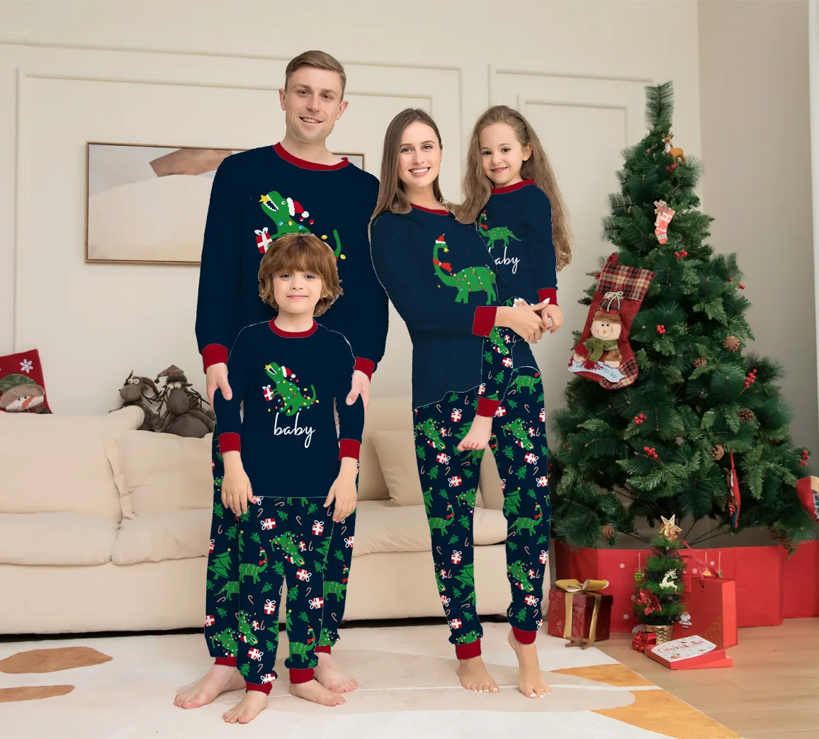 

Christmas Pajamas Family Outfits Dinosaur Print Mommy and Me Matching Clothes Fastival Kids Costume Unisex Baby Sleepwear NEW