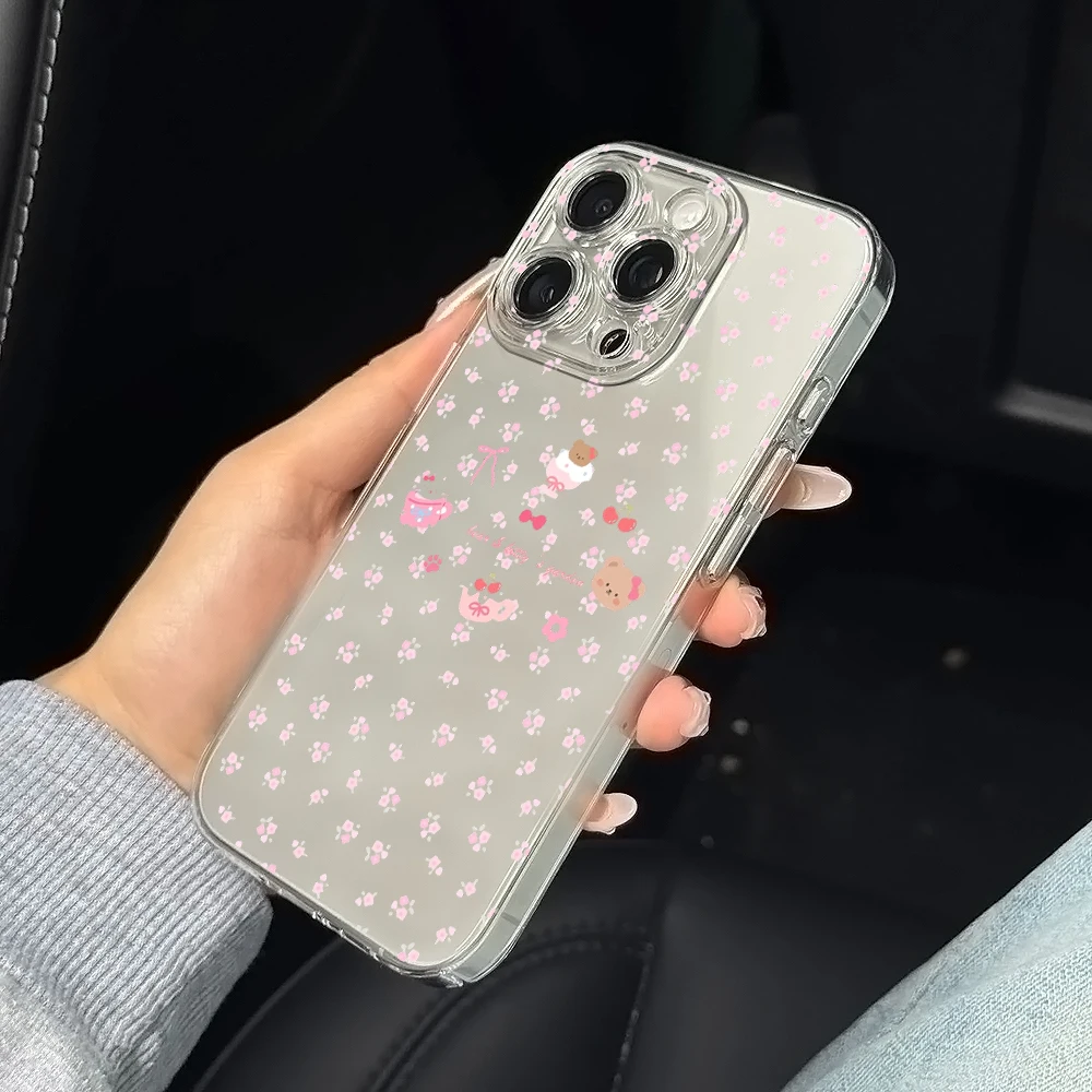 Силиконовый чехол для телефона Little Bear Pink Flower для IPhone 17 16 15 14 13 12 11 Pro Xs Max Air Mini 7 8 6 6s Plus SE 2020 2022 Cover (art.: 3920d2ec8ba24) - 3920d2ec8ba24