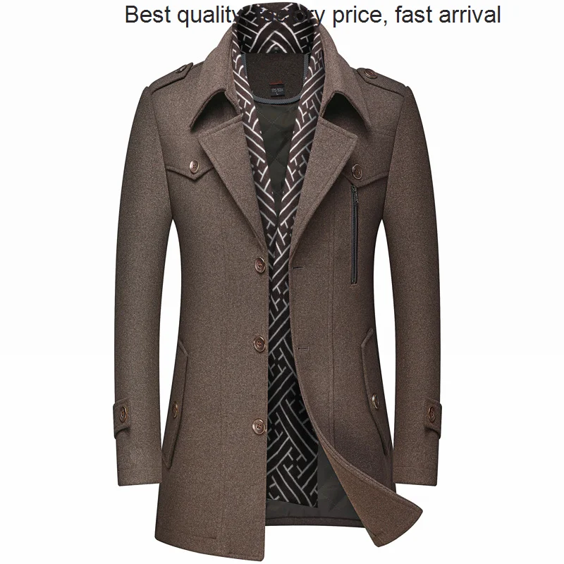 

Высококачественная Роскошная брендовая одежда, модный Тренч, утепленная мужская шерстяная куртка, воротник-шарф, пальто средней длины, зимнее теплое пальто