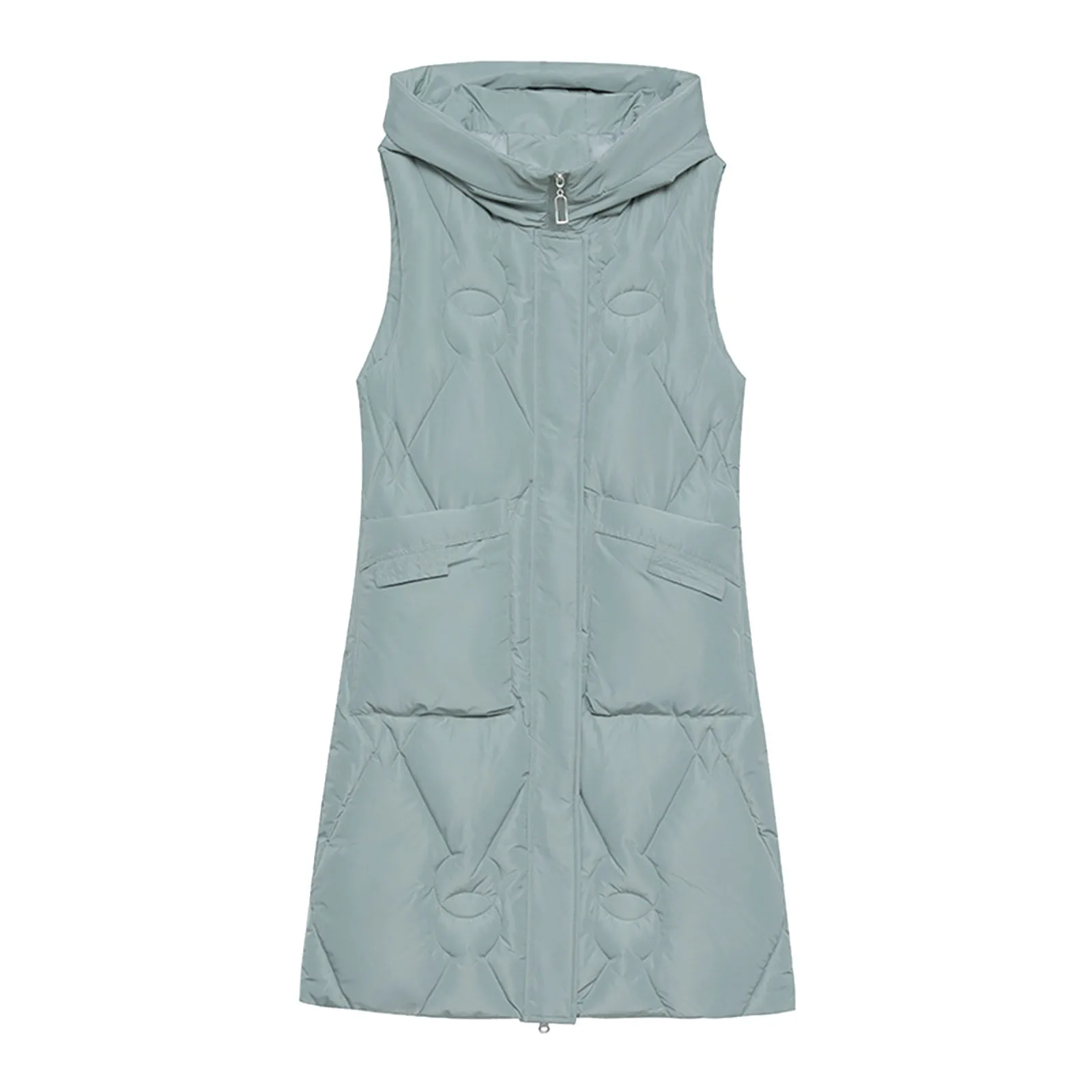 Womens Winter Cotton Down Vest Loose Solid Hooded Jacket Cardigan Medium Long Warm Cotton Jacket Loose Top Warm Outwear