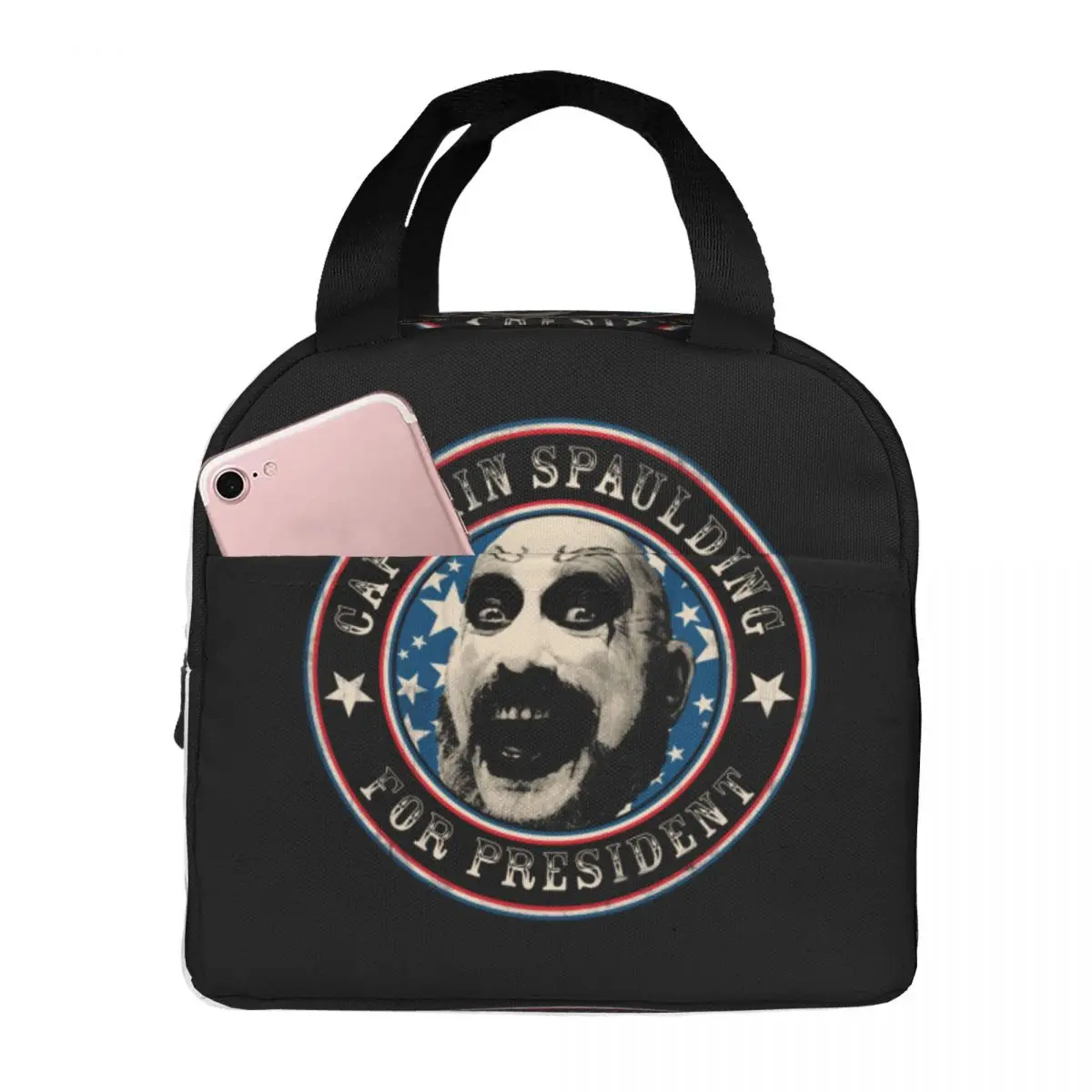 Captain Spaulding For President Lunch Bags Portable Insulated Oxford Cooler Thermal Cold Food Picnic Lunch Box for Women Girl
