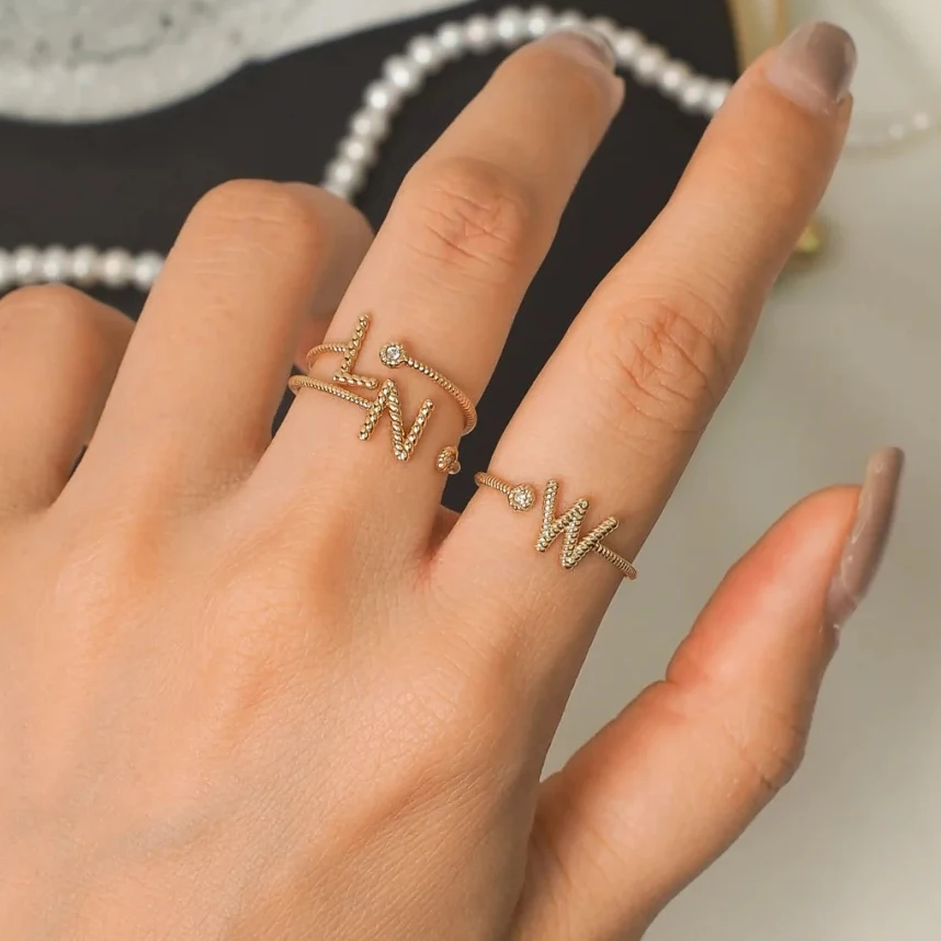 Кольцо с буквой инициала KAR167 для женщин аксессуар в минималистическом стиле