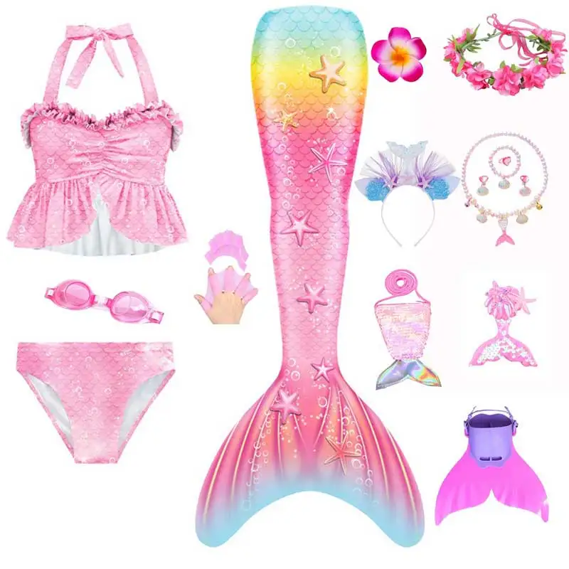 Женское платье-Русалка с хвостом розовое платье для плавания бикини и рыбьим