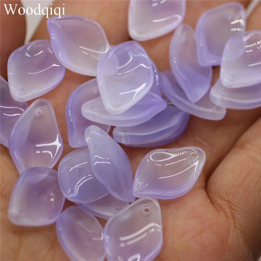 20pcs 13x18mm Glass Lampwork Petals Leaf Vertical Hole Epiphyllum Diy Ancient Style Hairpin Headwear Material