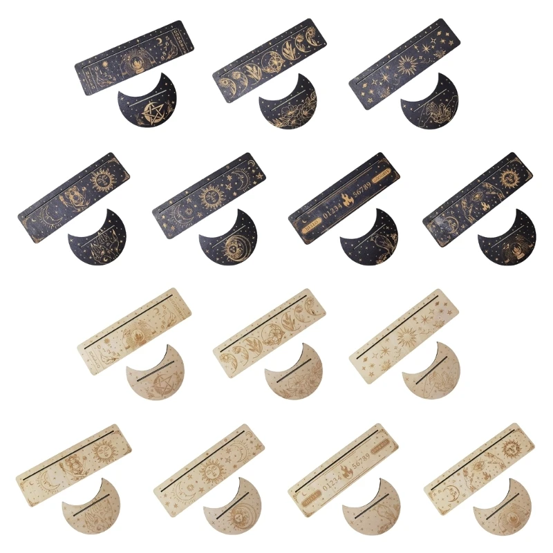 

Wooden Tarot Card Stand Holder Moon Phases Altar Base Moon Shape and Rectangle Cards Holder for Witch Divination Tools