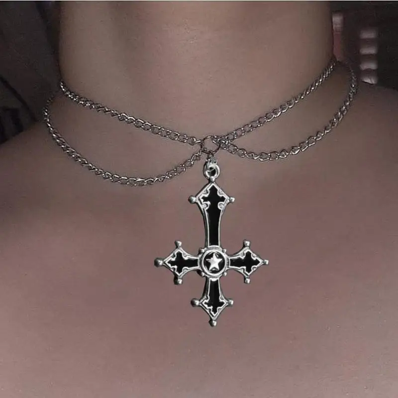 Женское ожерелье с подвеской Goth черное крестом в гробу подвеска-чокер стиле панк