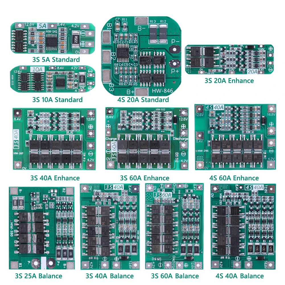 

3S/4S 20/40A/60A Li-ion Lithium Battery Charger Protection Board 18650 BMS Drill Motor 11.1V 12.6V/14.8V 16.8V Enhance/Balance