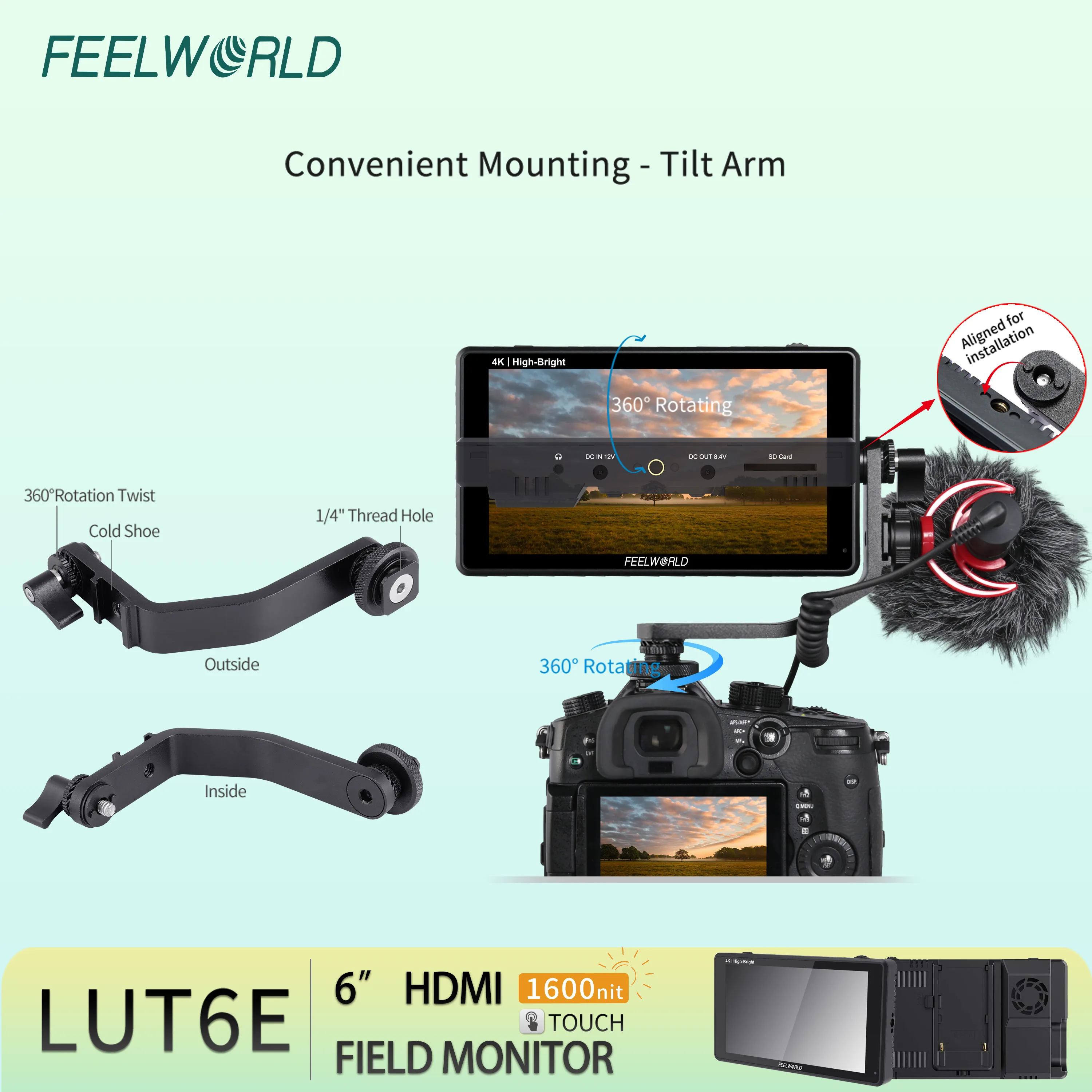 Фото FEELWORLD LUT6E камера с сенсорным экраном DSLR полевой монитор высокая яркость 1600 нит 6 дюймов FHD IPS оптовая продажа с фабрики ODM ODM №5
