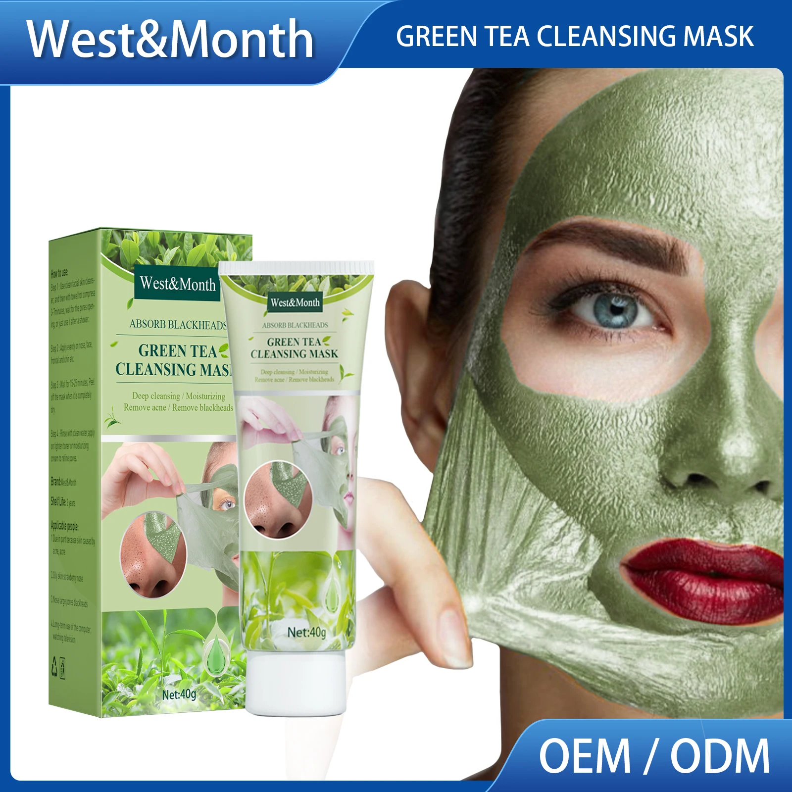

40g Green Tea Mask Oil Control Solid Cleasing Facial Stick Acne Treatment Blackhead Nose Mask Removal Redness Repair Care