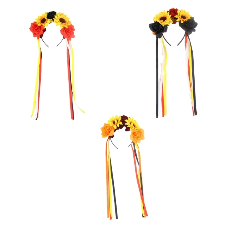 

3D Flower Ribbon Hairband Hairhoop Party Halloween Costume Clothing Props