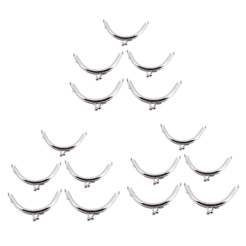 

15 Metal Frames Snap Clasp Arch Pattern Coin Style Purse Silver