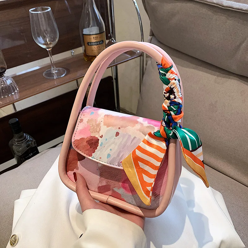 

Fashion Women Small Tote Bag Pu Leather Clutch Purse Handbags Contrast Color Crossbody Pack Korean Simple Female Shoulder Bag