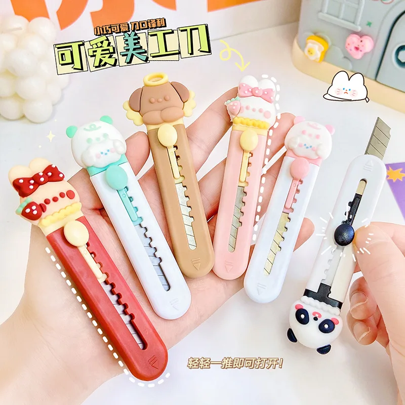 

Mini Kawaii Cartoon Animals Mini Portable Ulity Knife Box Cutter Pocket Stretch Paper Cutters School Office Supplies Gift Prizes