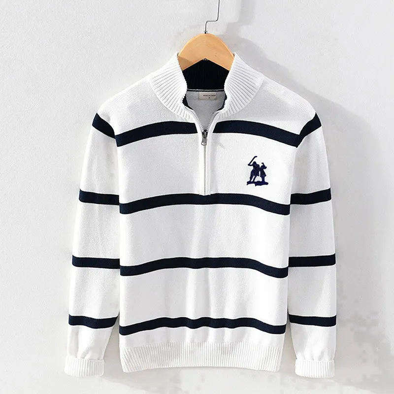 

Мужской свитер в полоску, с длинным рукавом и логотипом лошади