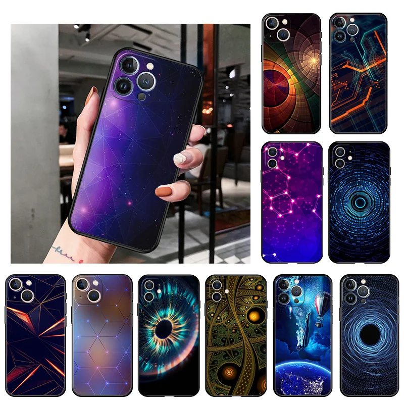 

Camera Protection Phone Case for iphone 14 13 11 12 Pro XS Max Mini XR SE 8 7 Plus X Abstract Starry Circle Triangle Soft Cover