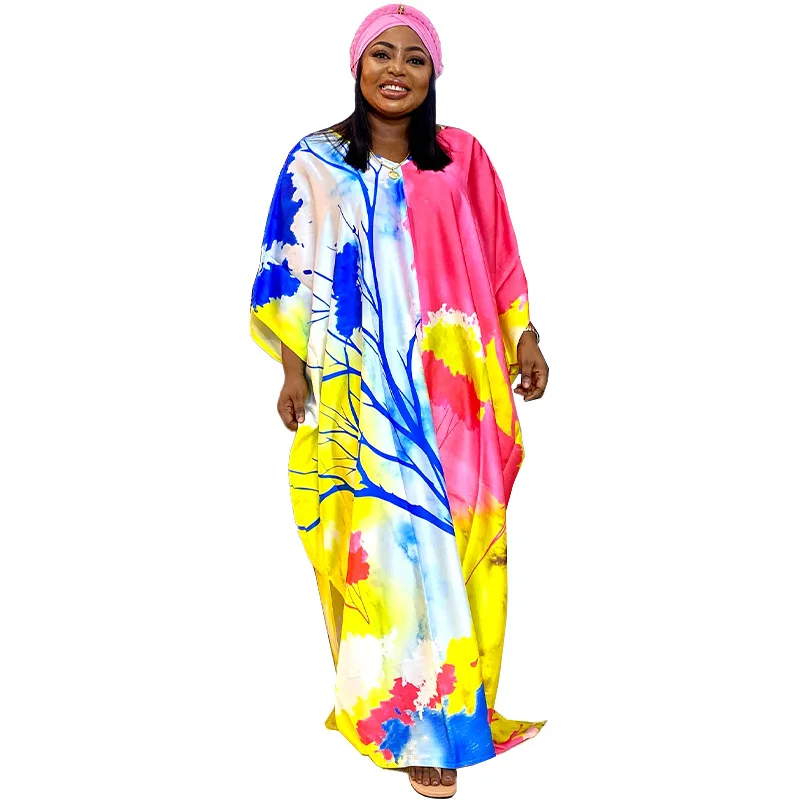 

African Dresses For Women Boubou Africain Femme Print Dashiki Clothes Muslim Fashion Abaya Batwing Sleeve Ankara Party Dress