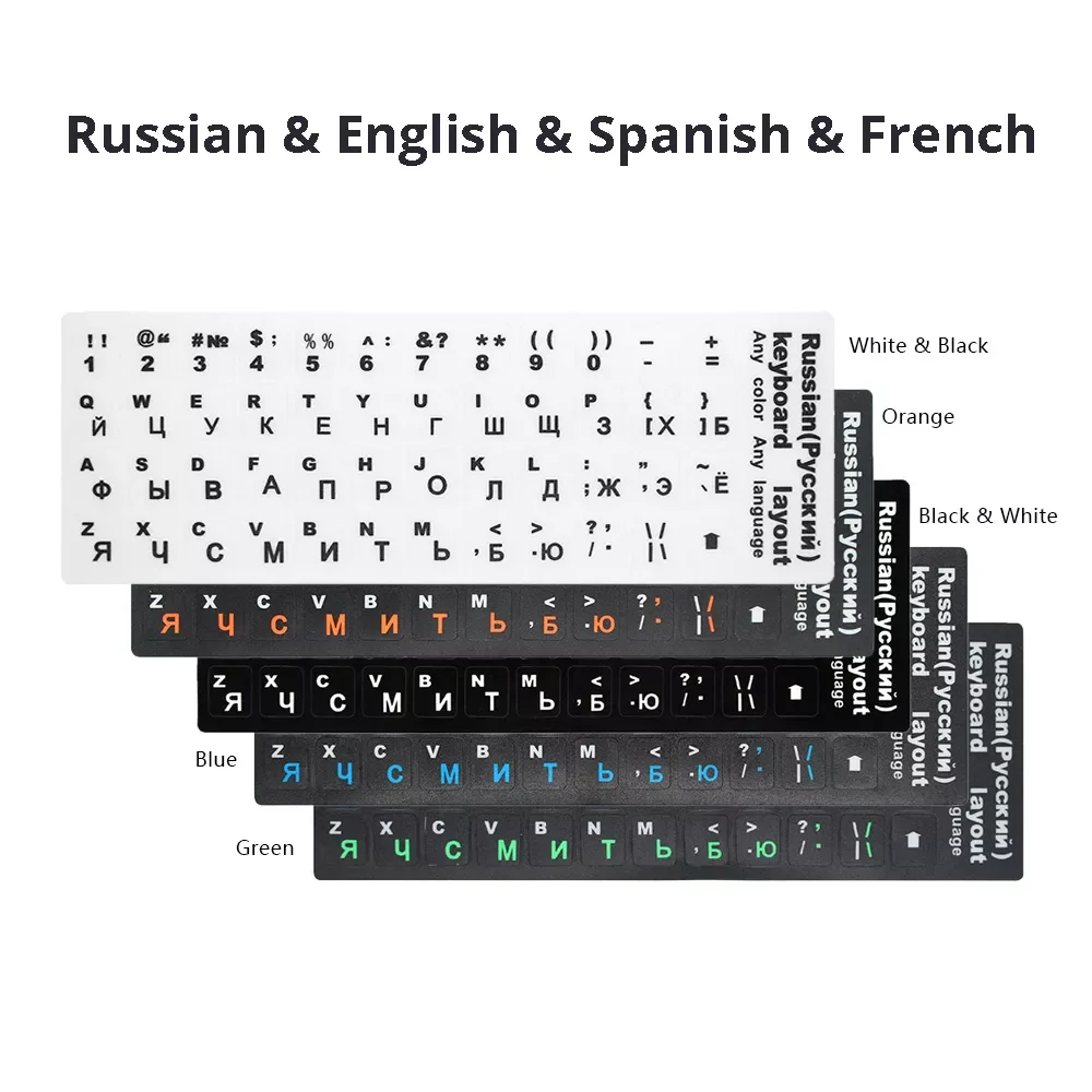 

RU Keyboard Stickers Cover Letter Russian English Spanish Non Transparent Universal Replacement Keyboard Stickers For Laptops