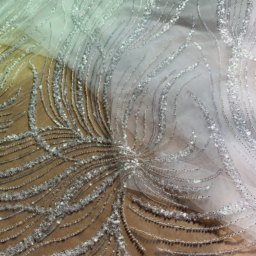

Crystal Transparent Clear Sequins Beads Embroidered Lace Fabric Material for Dress High Quality Silvery Shiny 2022