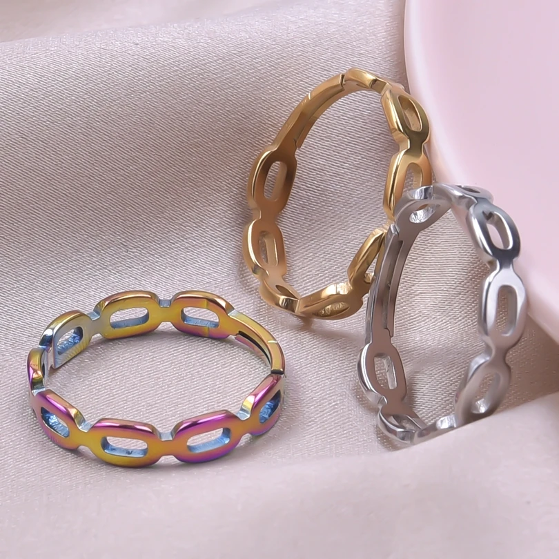 

Simple Chain Korea Adjustable Rings For Women Men Accessories Stainless Steel Ring Open Anillos Mujer Wedding Anniversary Gifts