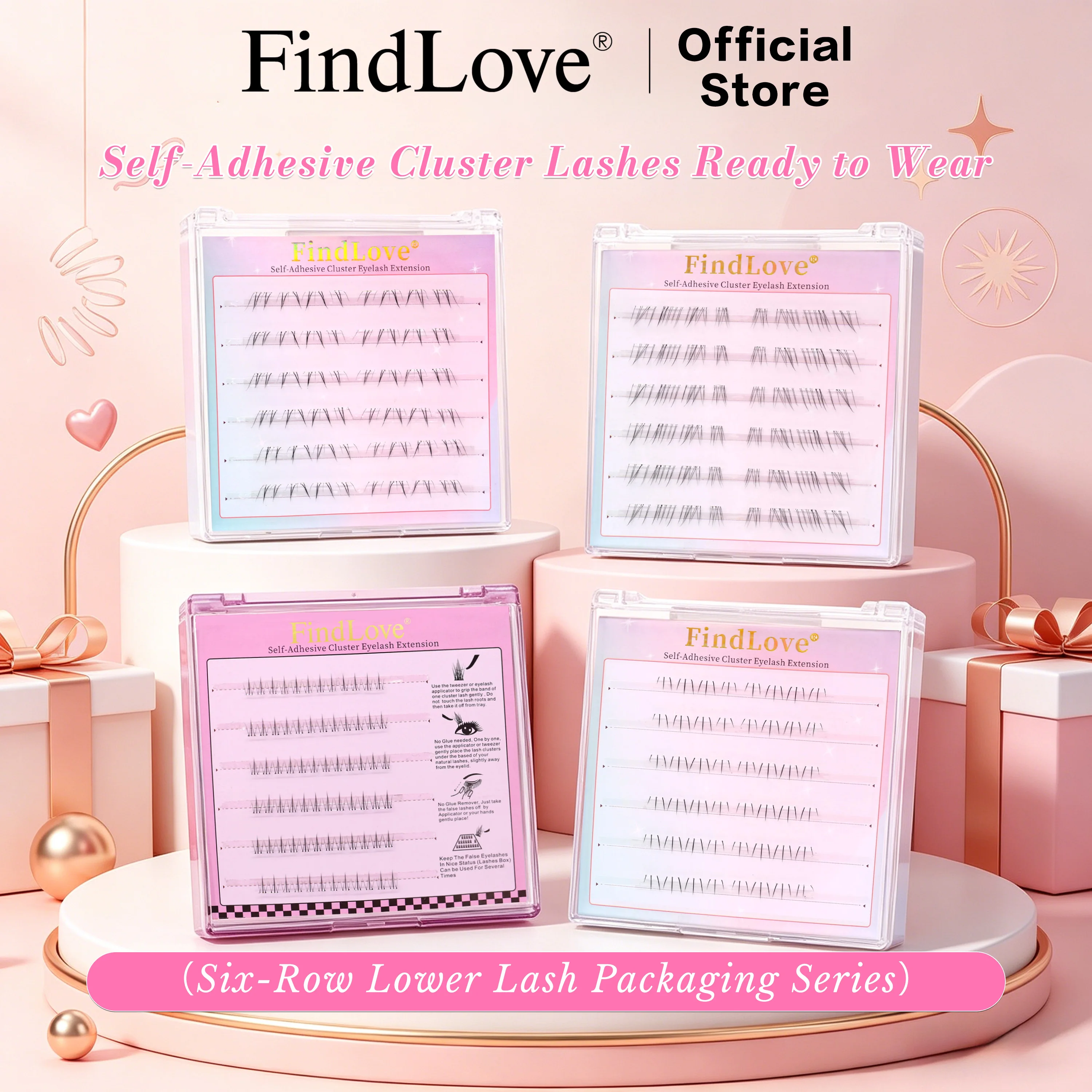 Фото Накладные ресницы FindLove Lower Lash Series: натуральный вид, самоклеящиеся, для самостоятельного наращивания, разные длины, многоразовые (2-3 раза), легко наносятся. №1
