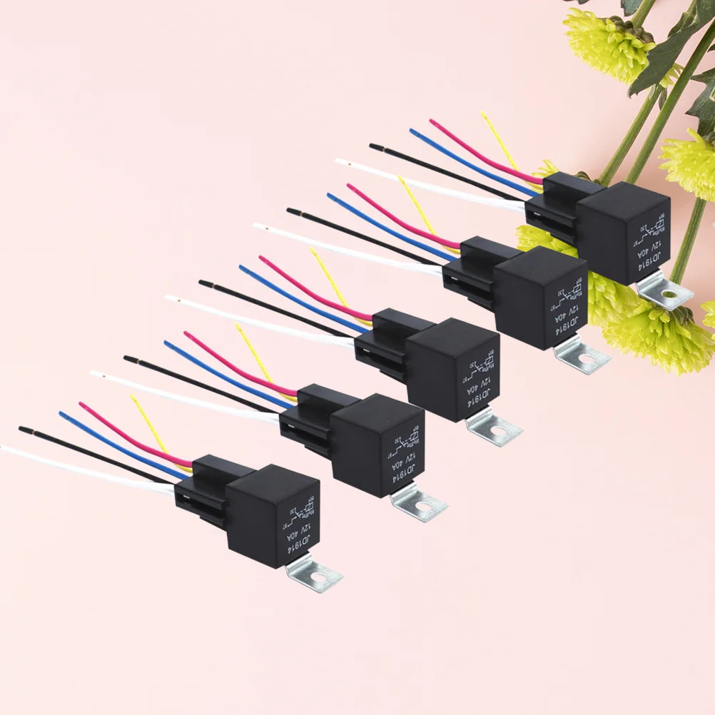 

5 Pcs Automotive Relay 12V 5pin 40A Car Relay with Terminal Auto Relay With Relay Socket Black Spare parts