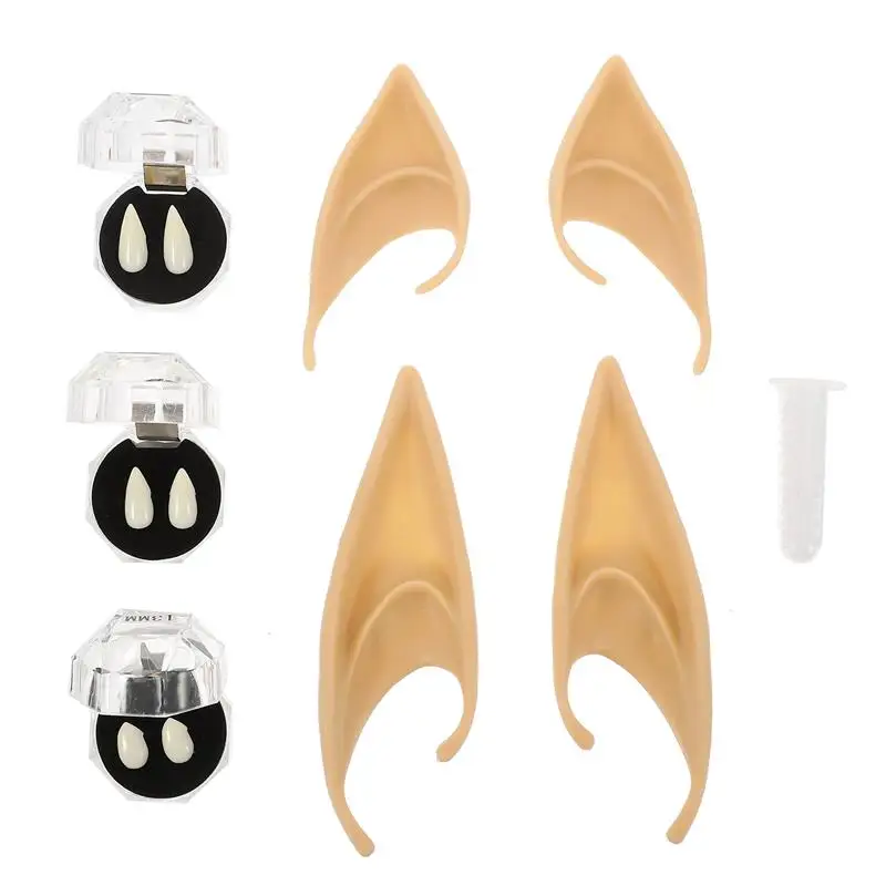 

1 Set Halloween Fake Teeth Elf Ear Props Fake Teeth Fake Ear Cosplay Costume 3 Pairs Fake Teeth 2 Pairs Fake Ears 1 Teeth Glue