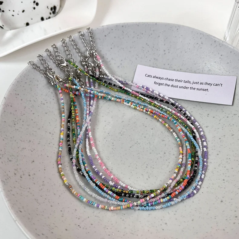 

Korea Beads Strand Choker Necklace Women String Collar Charm Colorful Handmade Bohemia Collier Femme Jewelry Gift