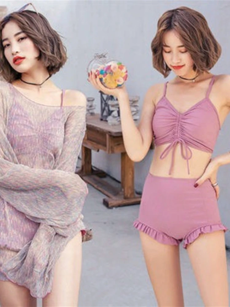 

Bikinis Set Women Swimsuit Female Split Three-piece Suit Sunscreen Conservative Belly Cover Slim Sexy Bikini Hot Spring Swimwear