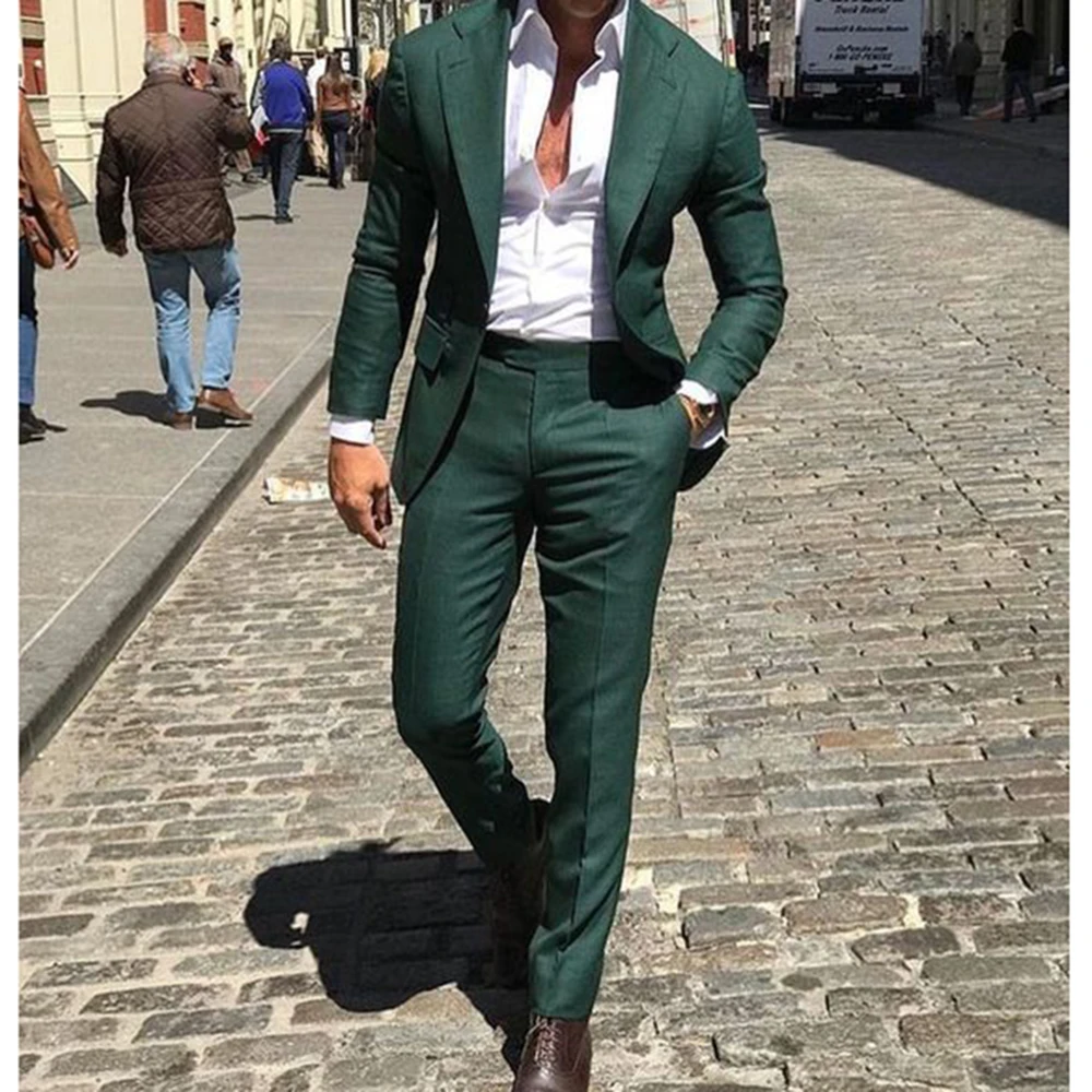 

Индивидуальный Пошив мужской костюм с отложным воротником 2021 приталенный темно-зеленый смокинг для жениха на одной пуговице деловой костю...