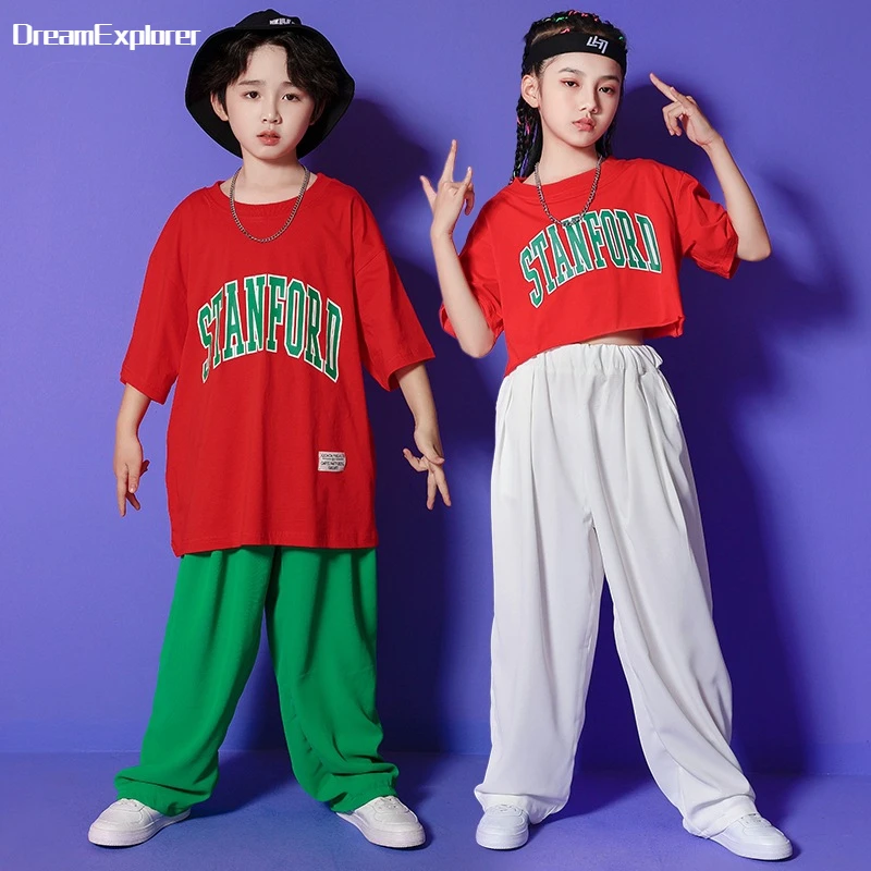 

Hip Hop Boys Cool T-shirt Joggers Girls Crop Top Street Dance Loose Pants Clothes Sets Kids Jazz Outfit Child Streetwear Costume