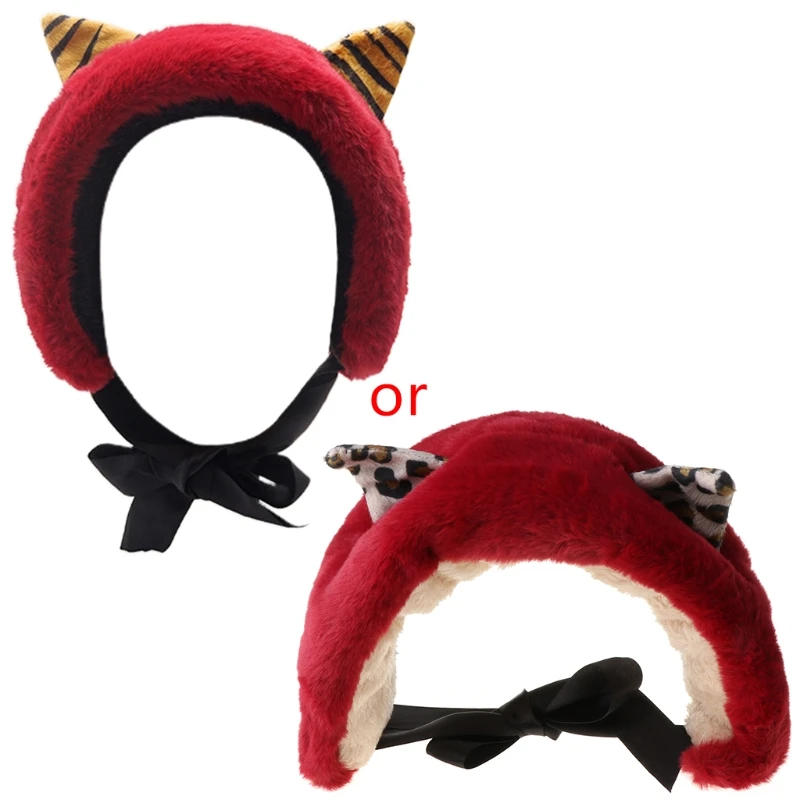 

Women Winter Fuzzy Plush Earmuffs Headband for CAT Ears Bowknot Earflap Hairband
