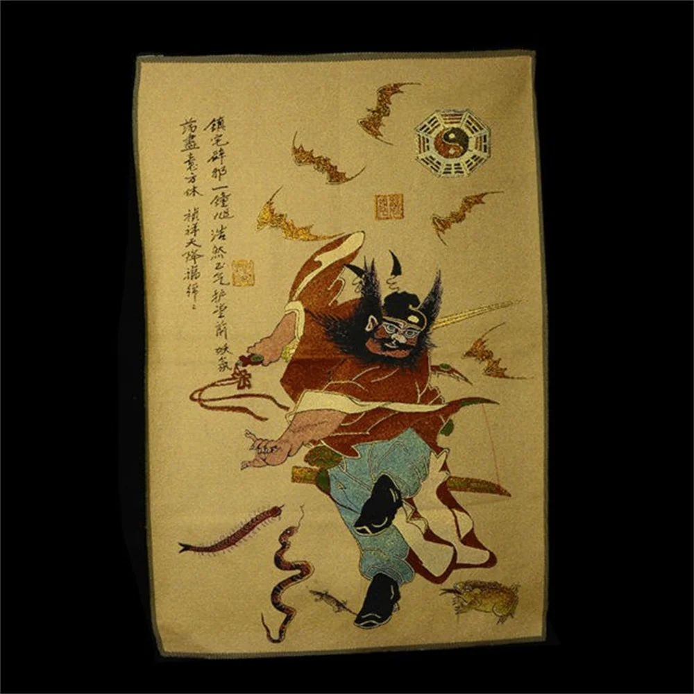 

Картина Tangka, буддийская религиозная вышивка, Чжун золотого цвета Куй захват призрака Чжун Куй экзорцизм, Бог Будда