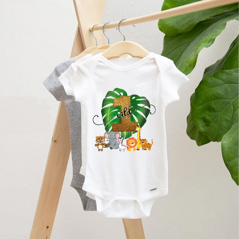 

wild one baby Onesie Woodland jungle Safari Zoo forest animal themed first 1st Birthday party decoration gift present Photo prop