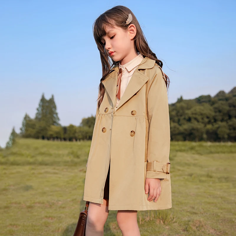 

Fashion Long Khaki Jacket Kids Breast Leisure England Girls Coat Autumn Trench Spring Style Baby For Windbreaker Double Children