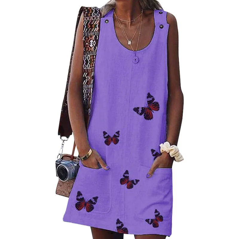 

2023 Casual Fashion Women's Butterfly Fashion Print Sleeveless Dress