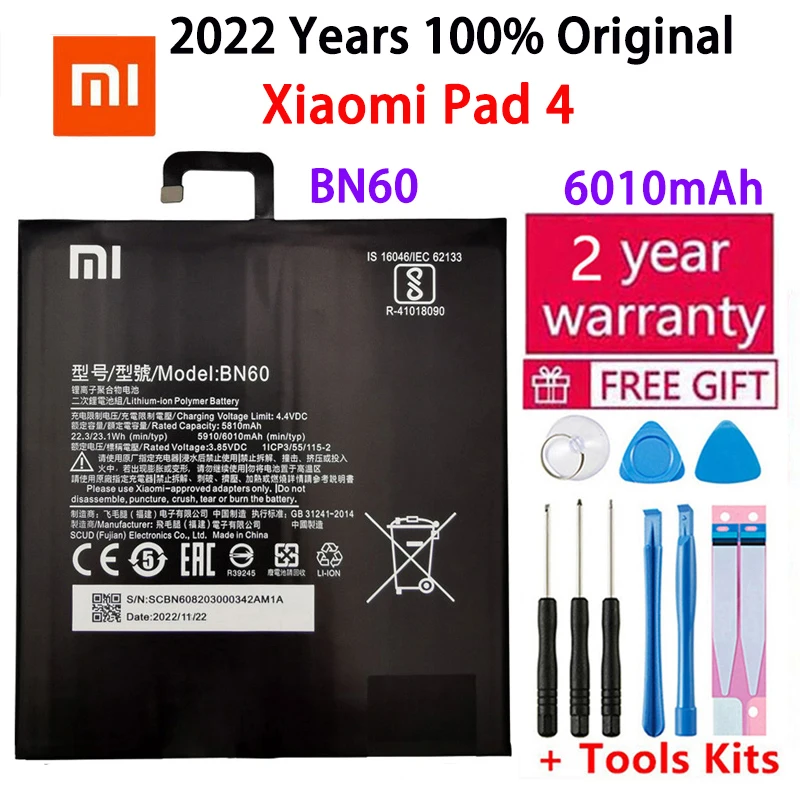 Xiao Mi Новинка 100% оригинальный BN60 6010 мАч для Xiaomi Pad 4 Mipad 4 искусственные батареи Аккумулятор с подарочными инструментами