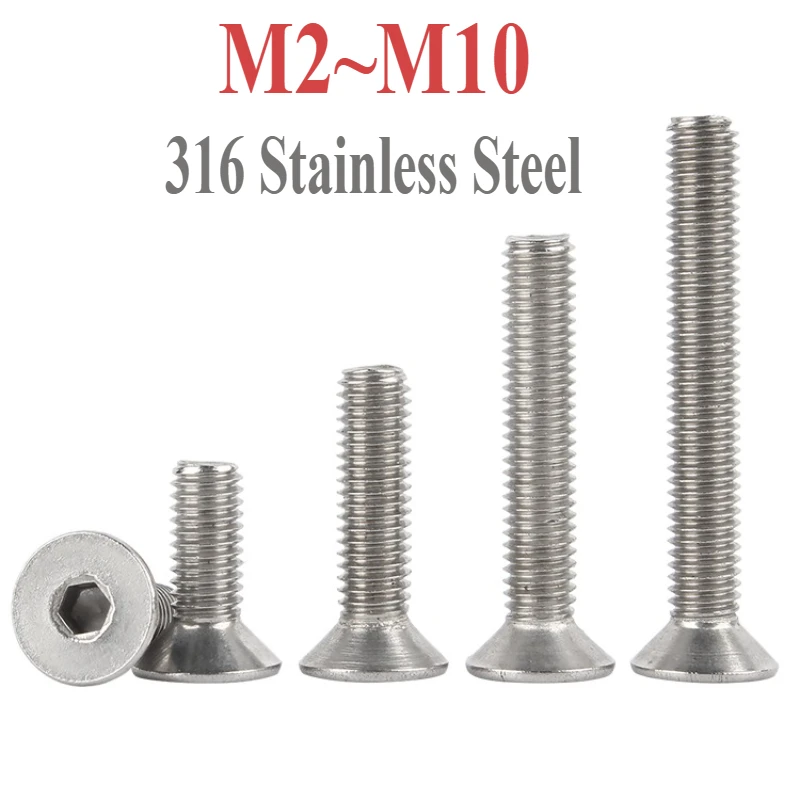 

M2 M2.5 M3 M4 M5 M6 M8 M10 Винты с шестигранной головкой из нержавеющей стали 316 с шестигранной головкой и плоской потайной головкой