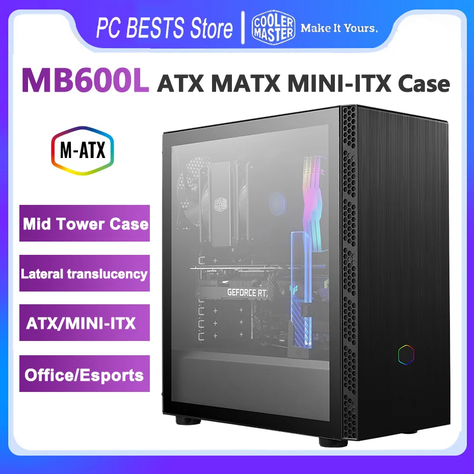 Master Mb600l V2 Case Steel Glass Side Panel Mid Tower Chassis Atx Matx Mini-itx Computer Office Games Case