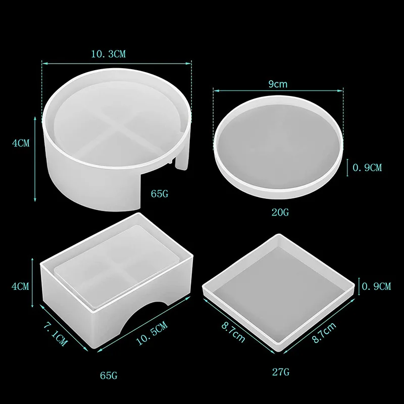 Set Of 5 Pieces DIY Circular Coaster Mold Crystal Epoxy Resin Mold Square Coaster Resin Silicone Mould Flower Cup Mat Mould