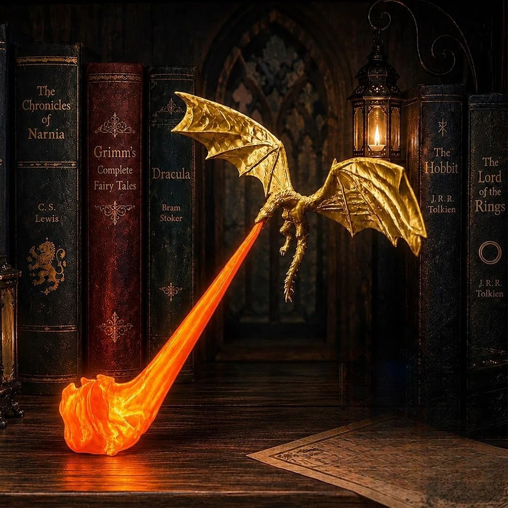 Фото Декоративная фигурка для книжной полки: Дракон, изрыгающий пламя, готический орнамент, подарок на Хэллоуин или день рождения №5