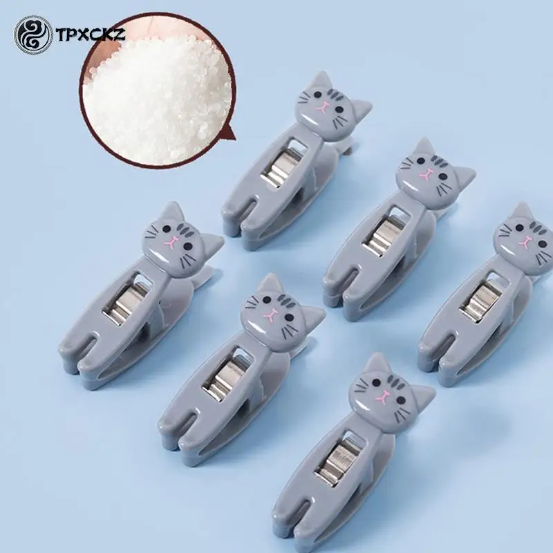 6Pcs Clothespin Food Press Sealing Clip Portable Storage Cartoon Cat Snack Sealing Clamp Plastic Tool Multifunction Accessories