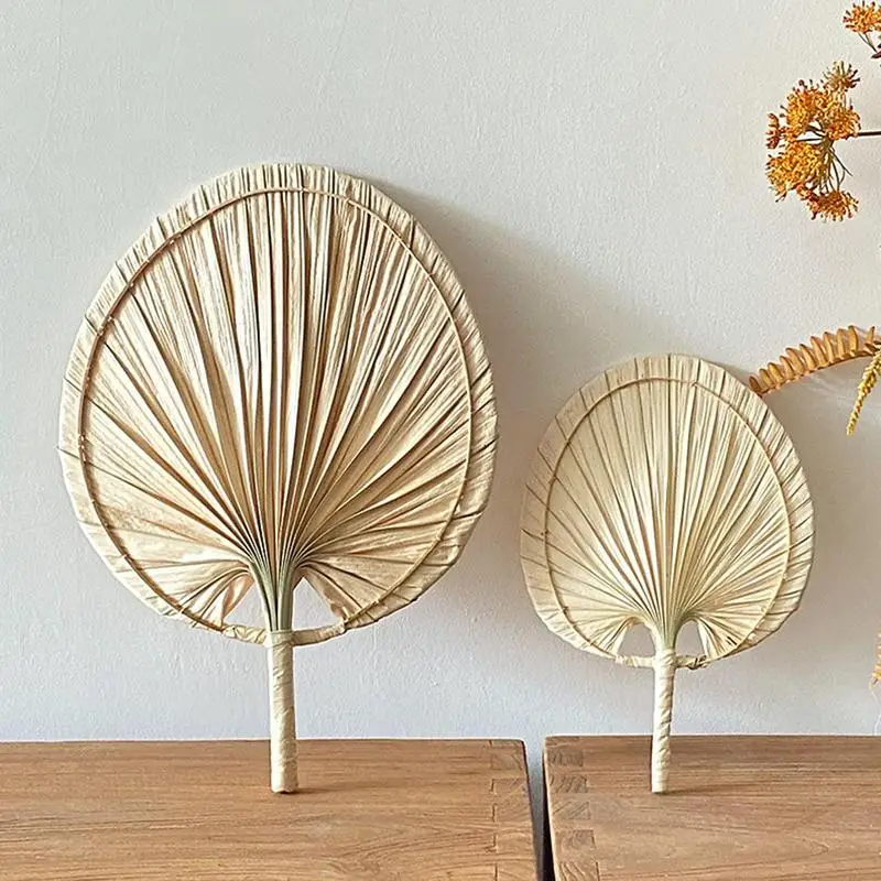 

Chinese Style Pure Hand Woven Fan Summer Cooling Mosquito Repellent Fan Natural Palm Leaf Hand Fan Wedding Home Decoration