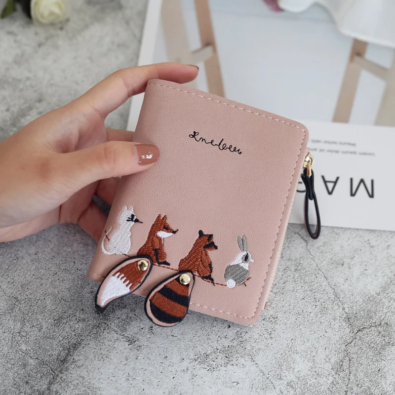 

Women's Wallet Fox Squirrel Tail Small Cute Short PU Leather Wallets Cards Holders Luxury Brand Money Bag Coin Pocket Purse