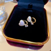 2022 new sweet heart pearl fashion earrings contracted shiny crystal women senior push back stud earrings jewelry