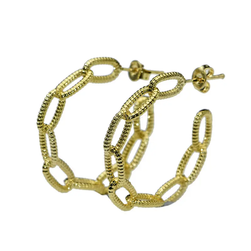 

Fashion Earrings Making Supplies Anti Fading Gold Plated Copper Rough Link Chain Round Stud Hoop Earring for Women