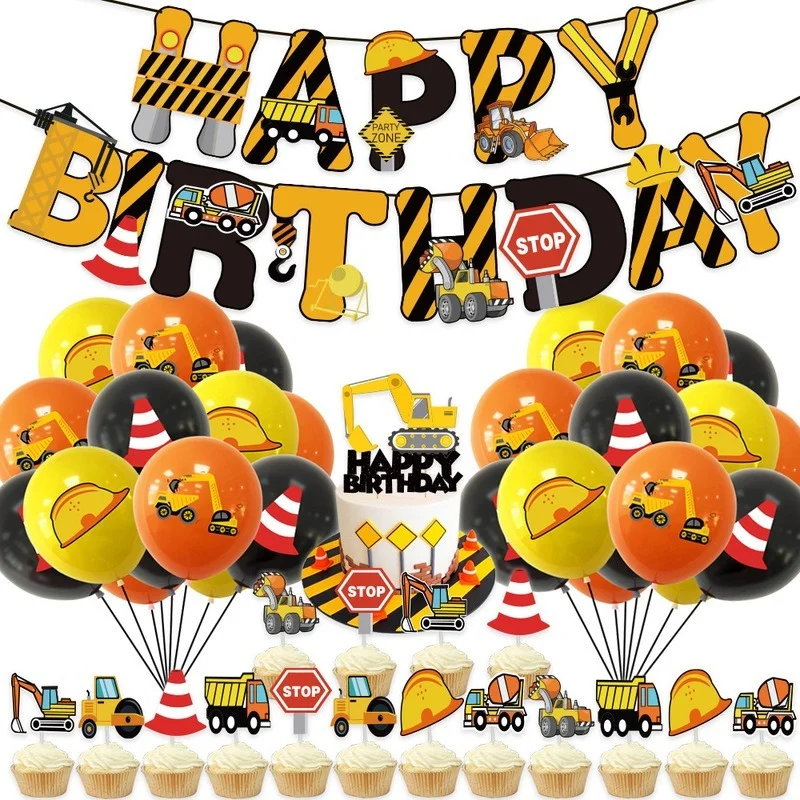 

Construction Excavator Vehicle Balloons Garlands Kids 1st Birthday Party Decorations Baby Shower Construction Tractor Baloons