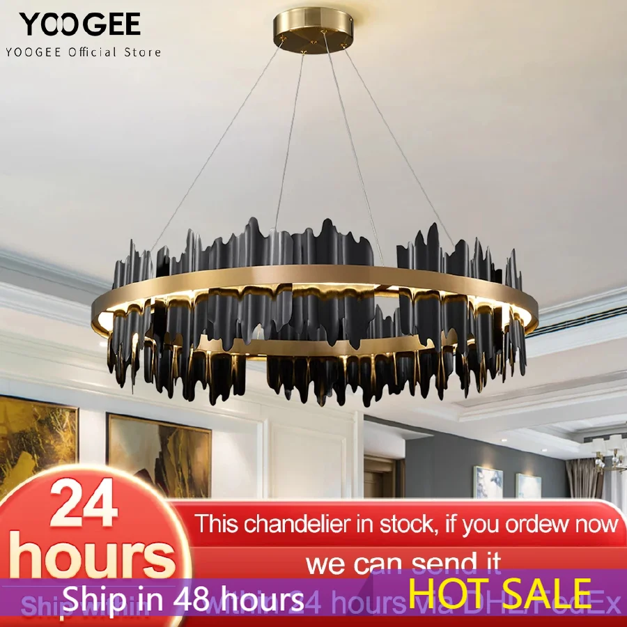 

Modern Creative Round Chandelier With Remote Control For Home Decoration Living Dining Room Lobby Hanging Lighting Fixture Black
