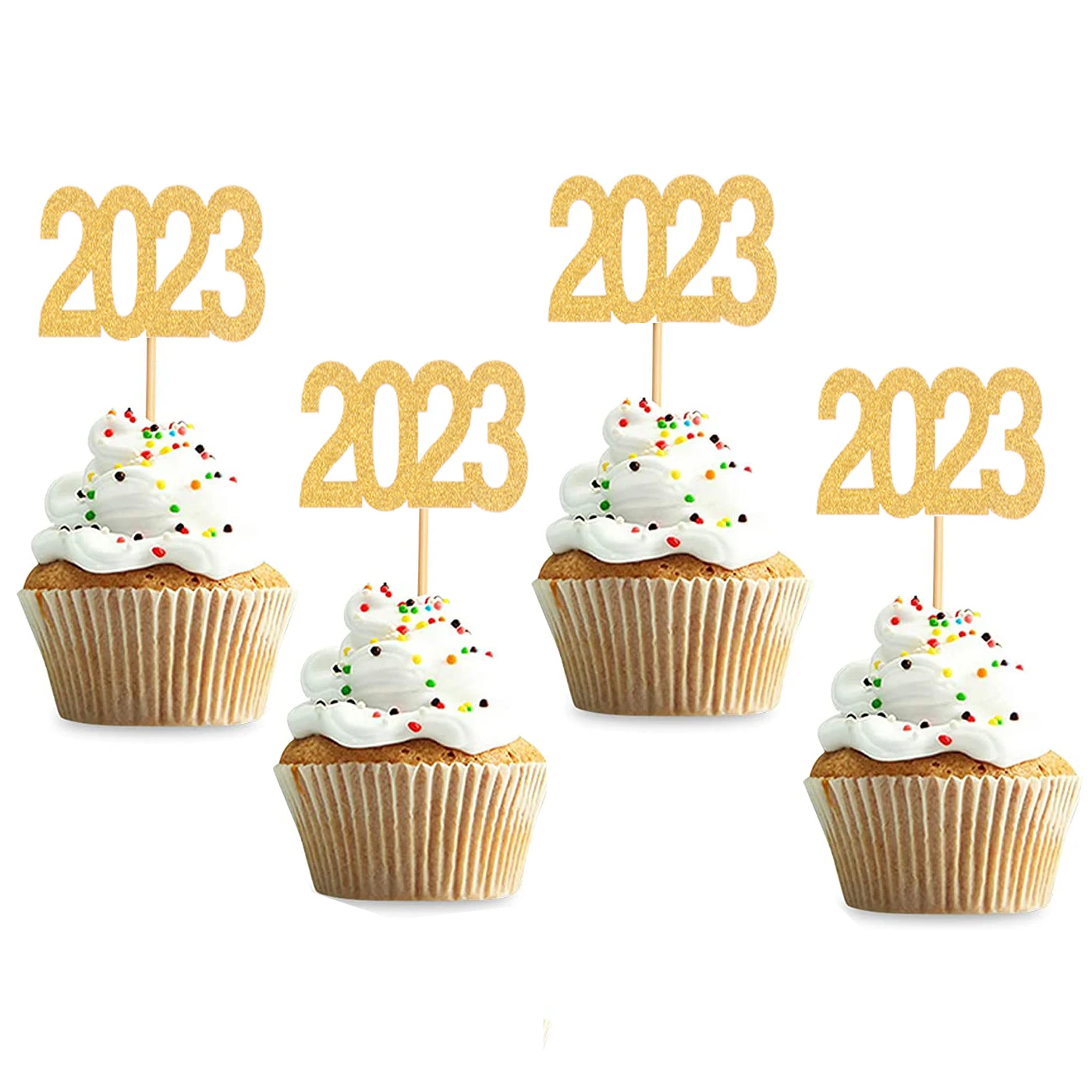 

12pcs Glitter Gold 2023 Cake Topper Cupcake Toppers Christmas Decor Happy 2023 New Year Eve Party Cake Decoration Navidad Natal