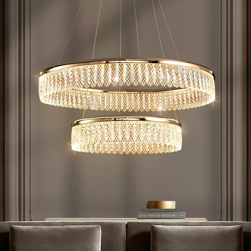 

New Modern Crystal LED Pendant Light Atmosphere Italian Circle Chandeliers Living Room Hanging Ceiling Lamp Fixture